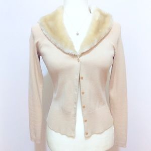 Ann Taylor LOFT Faux Fur Tan Sweater Jacket, Sz S
